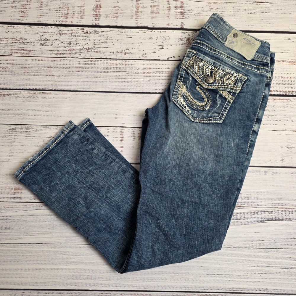 Silver Jeans Co Suki Capri Jeans Womens 27x26 Mid Rise Stretch Denim Embroidered